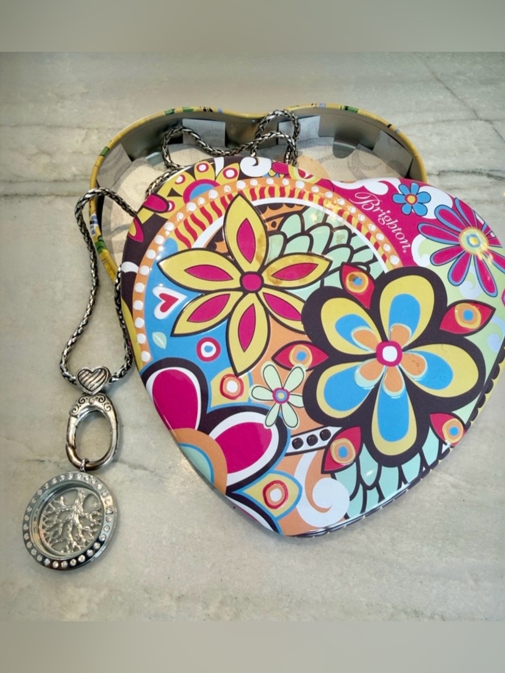 Brighton Silver Tree of Life Locket Necklace with Tin Box